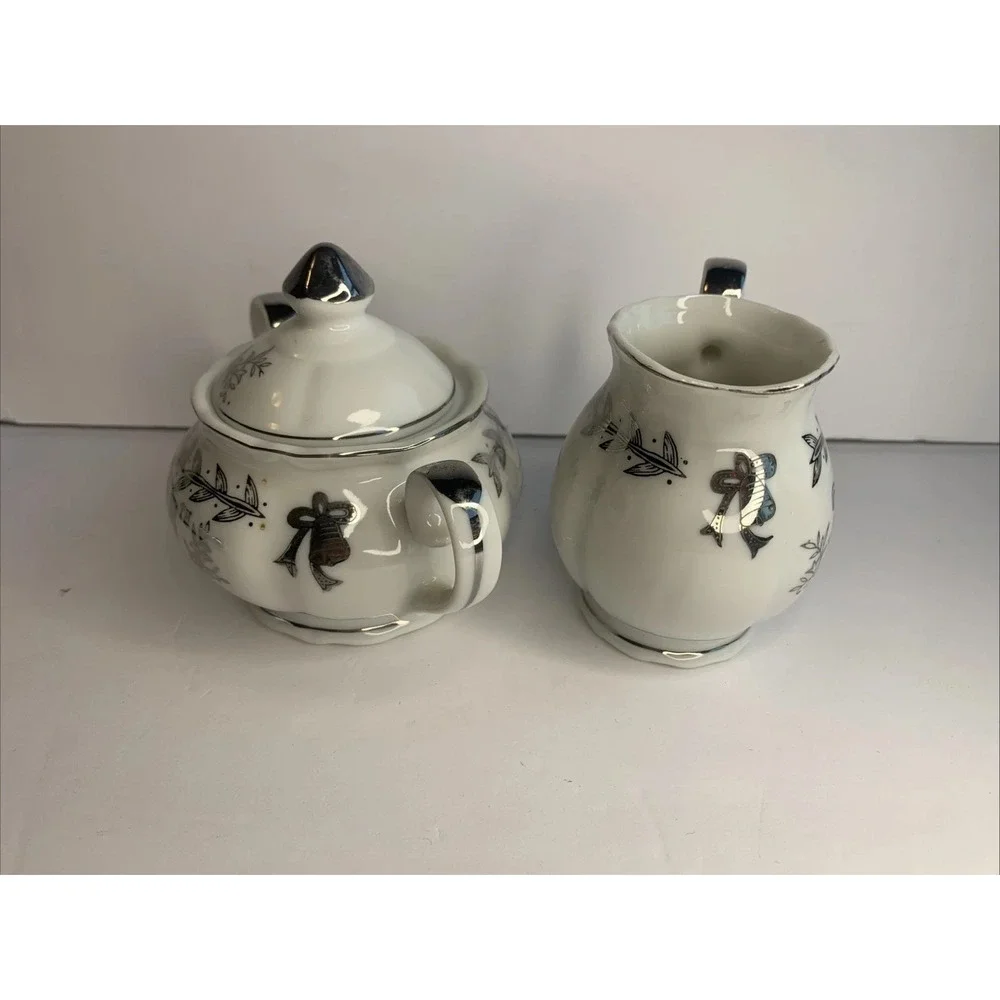 Vintage Lefton China 25th Silver Anniversary‎ Sugar Bowl and Creamer Set 4929